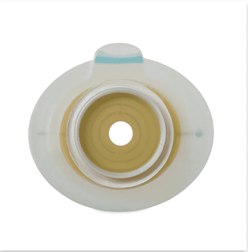 COL 10502 SenSura® Mio Click Baseplate in neutral grey, featuring elastic adhesive and Click coupling system for secure and discreet ostomy management.