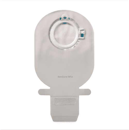 COL 11471 SenSura® Mio Click two-piece drainable pouch in neutral grey, featuring an elastic adhesive and full-circle filter for discretion and comfort.