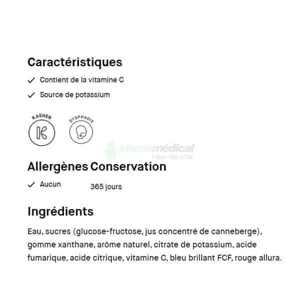 Oasis Hydra+ Canneberge / Cranberry (24 x 118ml) - IDDSI 2 et IDDSI 3 boissons épaissies Lassonde