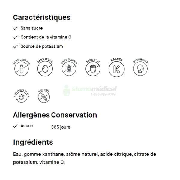 Oasis Hydra+ Eau Citronnée / Lemon Water (1L) - IDDSI 2 et IDDSI 3 (Unité) boissons épaissies Lassonde