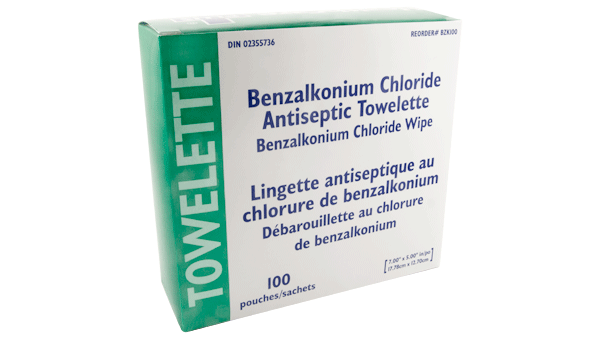 Benzalkonium chloride antiseptic wipes
